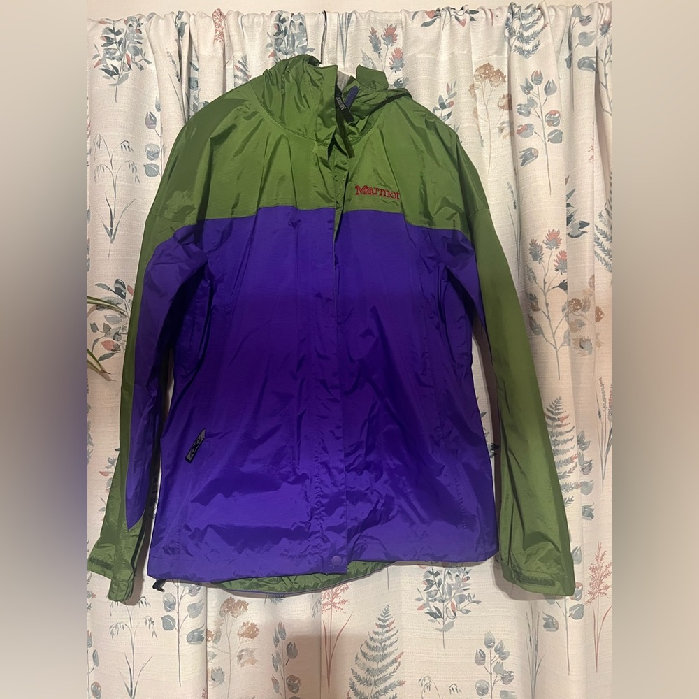 Marmot Two-Tone Green & Purple Rain Coat